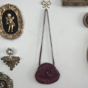 Vintage Burgundy Woven Leather Kisslock Shoulder Bag